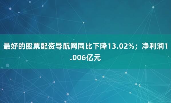 最好的股票配资导航网同比下降13.02%；净利润1.006亿元